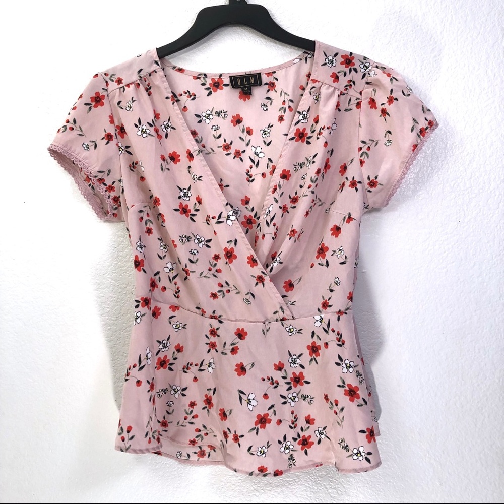 LLN Pink Floral Wrap Blouse